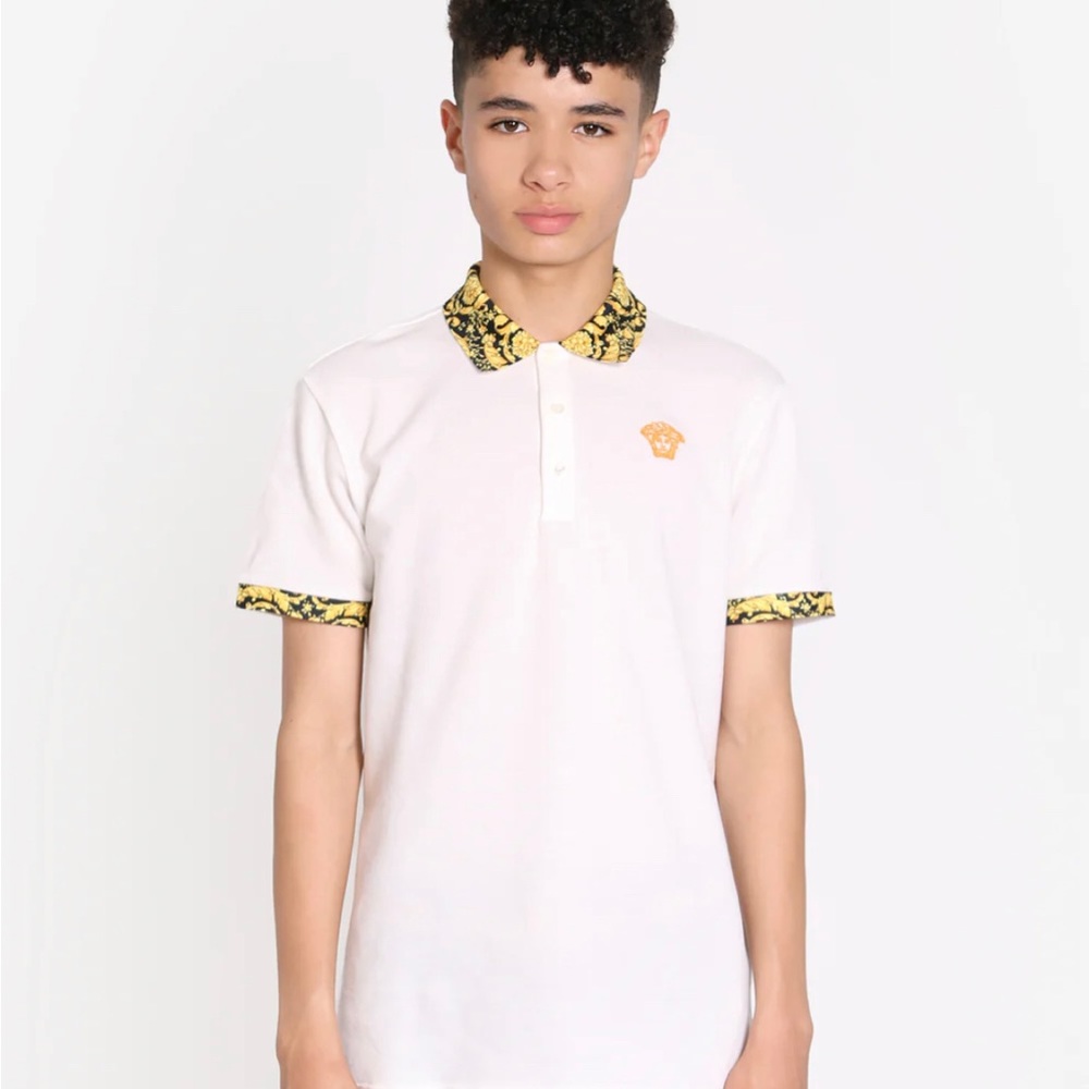 Versace 
Boys Barocco Logo Polo Shirt in White nwt